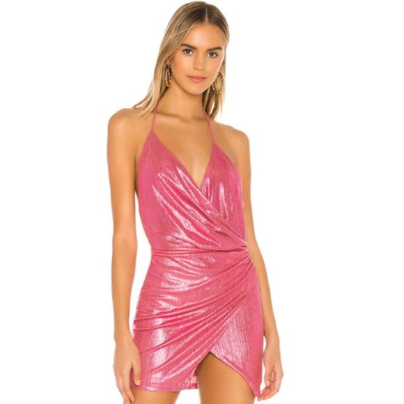 Superdown Missie Wrap Front Dress in Pink Metallic NWT Size Small - Picture 1 of 3